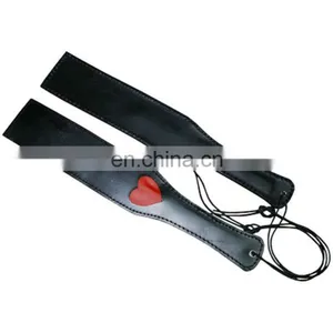 HMB-595A LEATHER PADDLE COSTUME BULLWHIP HEART STYLE BLACK WHIP thumbnail-1