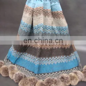 (Super Deal)Jacquard Shawls With Pom Pom thumbnail-1