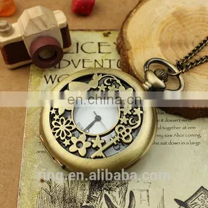 Vintage Hollow Flower Rabbit Pattern Quartz Old Pocket Watch Necklace thumbnail-2