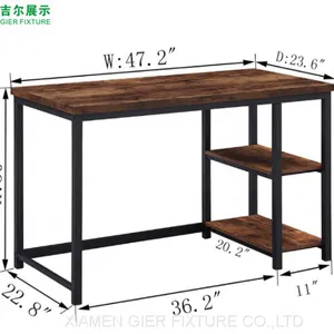 Wood Computer Desk With Bookshelf Industrial Vintage Work Table thumbnail-1