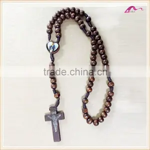 Lasted Imitation Long Wood Jesus Beaded Necklace Jewelry thumbnail-1