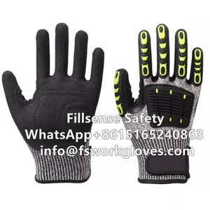 Cut and Impact Resistant UHMWPE(HPPE) Liner Nitrile Sandy Coated TPR Anti Impact Gloves Anti Vibration Gloves thumbnail-1