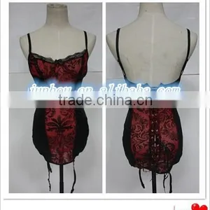Hot Sale Wholesale Cheap Black &red Faux Stretch Leather Intimate Lace Up Top Bustier Corset thumbnail-1