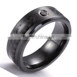 Carbon Fiber Inlay Titanium Ring for Men With CZ Stone thumbnail-1