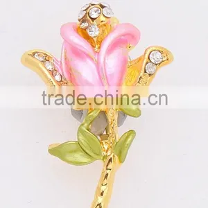 Fashion Elegant Pink Rose Crystal Flower Small Scarf Ring Brooch thumbnail-6