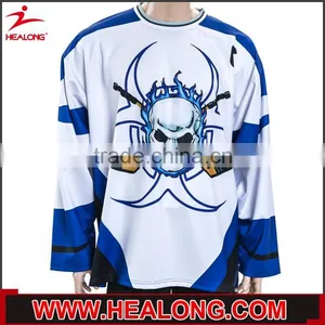 White Color Contrast Blue Color Sewing Polyester Hockey Shirts thumbnail-1