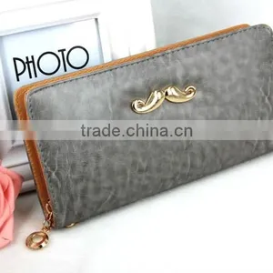 Women's Classic Multifunction PU Blue Coin Purse Wallet With Mustache thumbnail-3