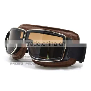 BJ-GT-011 Top Quality Adult Custom Coffee Leather Safety Spectacles Motocross Goggles thumbnail-2