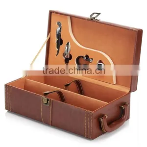 New Arrive Luxury Handmade Leather Wine Box Wooden Wine Box 2 Bottles Embossed Logo thumbnail-4