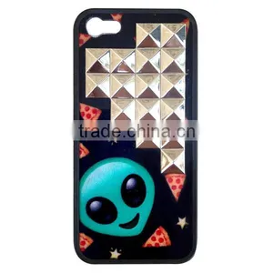 Alien Pizza Silver Studded Pyramid Silicone Phone Case,Gummy Phone Case thumbnail-1