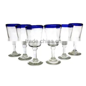 Blue Rim Leadfree Crystal High Quality Thick Wine Glass Set Popular Model Bubble Design Sodalime thumbnail-1