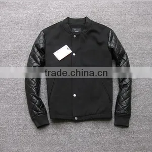 2015 Casual Men's Splicing Imitation Leather Sleeve Baseball Jacket thumbnail-1