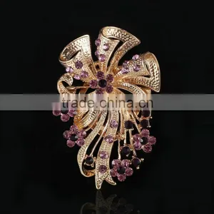 Bouquet Purple Rhinestone Brooch For Bag,Alloy Metal Rhinestone Scraf Buckle For Garment Embellishment thumbnail-1