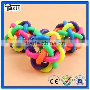 Colorful Rainbow Soft Rubber Dog Chew Bell Ball, TPR Woven Teeth-cleaning Pet Toy Chew Bell Ball thumbnail-3