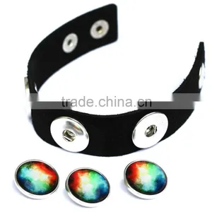 Wholesale Glass Nebula - Galaxy Space - Novelty Leather Metal Cuff Buttons Bangle Bracelet thumbnail-3