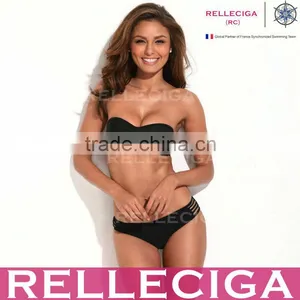 RELLECIGA Black Strappy Push-Up Bikini Swimwear Bandeau Top & Stretchy Cheeky Low Waist Bottom thumbnail-1