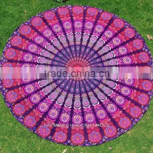 Round Mandala Turquoise Beach Sheet Tapestry Gold Print Indian Wall Hanging Hippie Indian Tapestry Bohemian Wall Hanging thumbnail-4