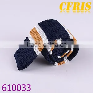 Men Tie Knitted White Navy Strips With Red Top Knitted Necktie for Men Superior Poly Material thumbnail-3