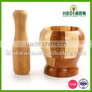 High Quality Wooded Mortar and Pestle Set Wholesale thumbnail-1