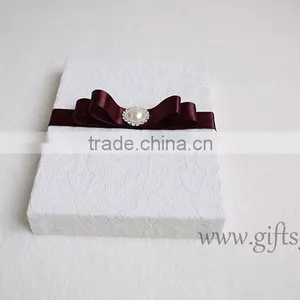 Excellent Lace Fabric Covered Wedding Invitation Boxes With Pearl thumbnail-3