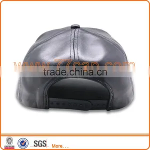Custom Leather Material 6 Panel Unstructured Snapback Cap Cheap Flat Bill Caps for People thumbnail-4