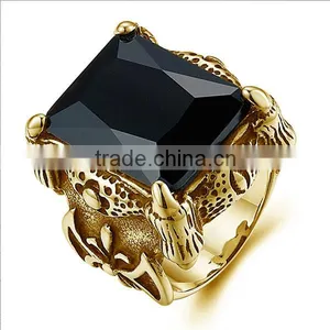 18k Gold Plated Engraved Gothic CZ Surgical Stainless Steel Ring thumbnail-3