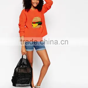 High Fashion Design Sexy Women Cheap Casual Sweater Orangecrochet Cute Sweatershirt Custom thumbnail-4