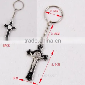 2016 New Design Wholesale Key Chain St. Benedict Metal Crucifix Key Chain Black & White Cross Key Holder thumbnail-5