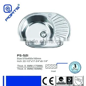 600x450 Single Bowl Stainless Steel Kitchen Sink Round Bowl With Drainboard thumbnail-1