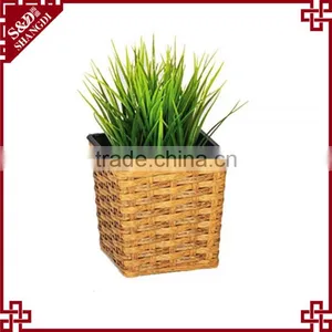 Home or Office Desk Decororative 5 Inches Resin Wicker Sqaure Mini Flower Pot thumbnail-1