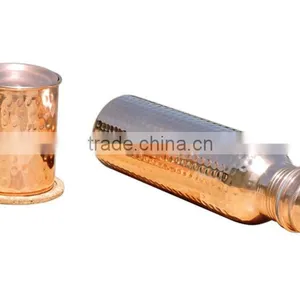 Copper Thermous Bottle With Glass | Good Health Copper Hammered Bottle thumbnail-3