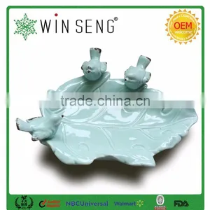 Garden Decor Glazed Leaf Bird Ceramic Porcelain Plate, Decorative Plate thumbnail-1