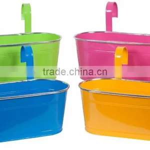 Bright Colours Double Fence Planters Garden Outdoor Metal Flower Pots Hanging Baskets thumbnail-1