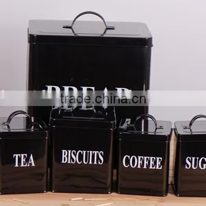 Set of 5 Household Square Metal Storage Canisters Bread Box Coffee Tea Biscuit Sugar Tin Jar thumbnail-1