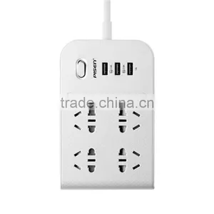 Pisen 1.8m 6ft Cable One Switch Child Protection Pasteable Euro Plug 4 Outles Smart Power Strip With 1A 2.4A 2.4A USB Charger thumbnail-1