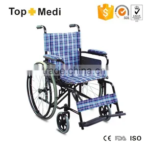 TOPMEDI Folding Manual Steel Wheelchair With Fixed Armrest and Footrest thumbnail-1