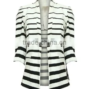 Ladies Top Fashion White and Black Striped Blazer 2015 for Autumn thumbnail-4