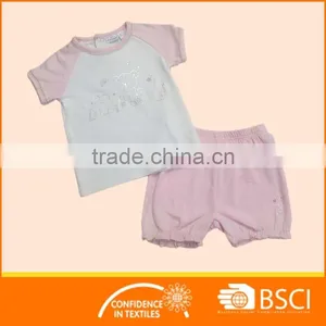 New Summer Soft Cotton Pink Baby Girl Kids Clothing Set thumbnail-1