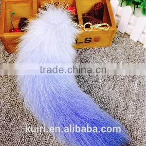 Colorful Fox Fur Keychains 100% Real Fox Fur Rehinstone Tail Bag Pendants Accessory thumbnail-2