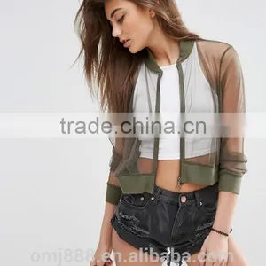 2017 OEM China Manufacturer Sheer Mesh Bomber Jacket With Zipper thumbnail-5
