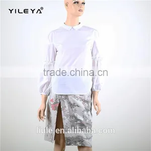 Round Collar Elegant Long Sleeve White Women Waist Length Blouse Designs thumbnail-1