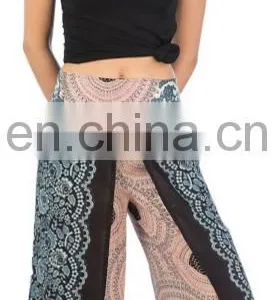 Lofbaz Boho Wide Leg Side Slits Belly Dance Gypsy Hippie Harem Pants Trousers thumbnail-4
