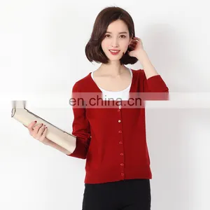 Spring Autumn High Quality Fashion V-neck Custom Latest Design Autumn Long Sleeve Rayon V Neck Cardigan Sweater Design for Women thumbnail-5