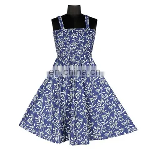 OEM SUPPLY COTTON DRESS FOR REGULAR WEAR SHORT LENGTH INDIGO PRINTED thumbnail-2