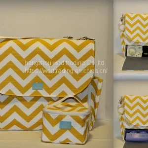 Yellow Chevron Printed Fabric Cooler Bag With Shoulder thumbnail-1