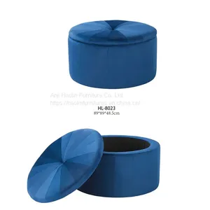 Round Ottoman With Storage,Upholstered With Velvet thumbnail-1