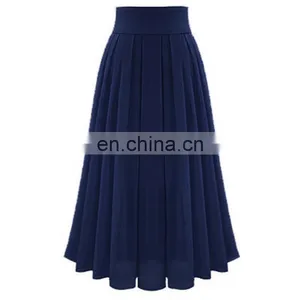 2020 New Arrivals Autumn Women Pleated High Waist Skirts Ladies Solid Color Chiffon Long Skirt Women's Skirts thumbnail-4