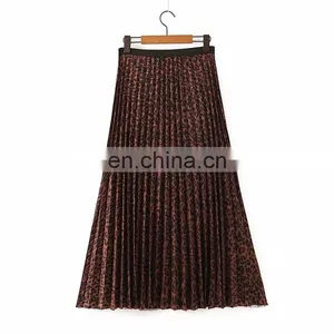 Long Elastane Waist Cheap Leopard Printing Pleats Plus Size Skirts for Fat Women thumbnail-1