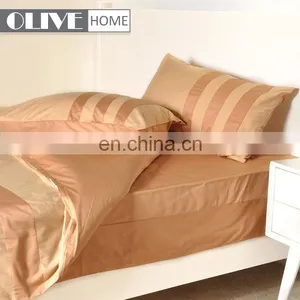 Wholesale Gold Luxury Striped 100% Cotton Percale Quilted Bed Set Bedding Bed Sheet Sets thumbnail-1