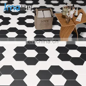 Color Hexagonal Kitchen and Bathroom Black and White Gray Non-slip Balcony Ceramic Tiles thumbnail-3